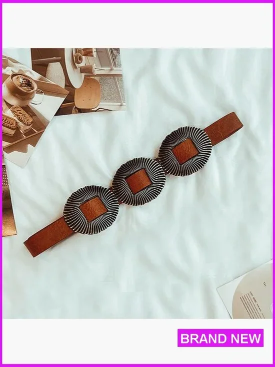 Western Concho Belt Boho Style Adjustable Faux Leather Disc Buckle Fashion - Picture 3 of 4